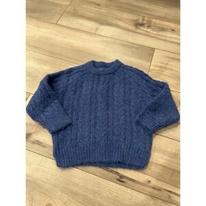Zara Unisex Baby Chunky Knit Neutral Fisherman Sweater 12-18 Months Blue